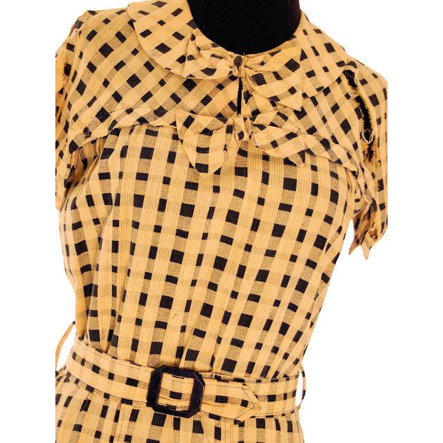 VTG 1930s Dress Yellow & Black Plaid Costume or Redesign Depression Janalene Women's The Best Vintage Clothing