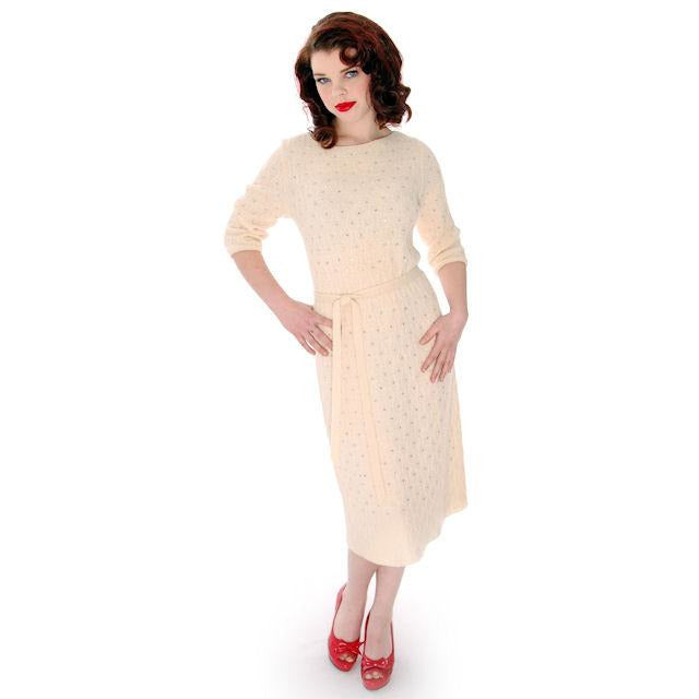 Vintage Cream Wool Knit Rhinestone Studded Dress Grace Taylor 1950s 36-30-38 - The Best Vintage Clothing
 - 1