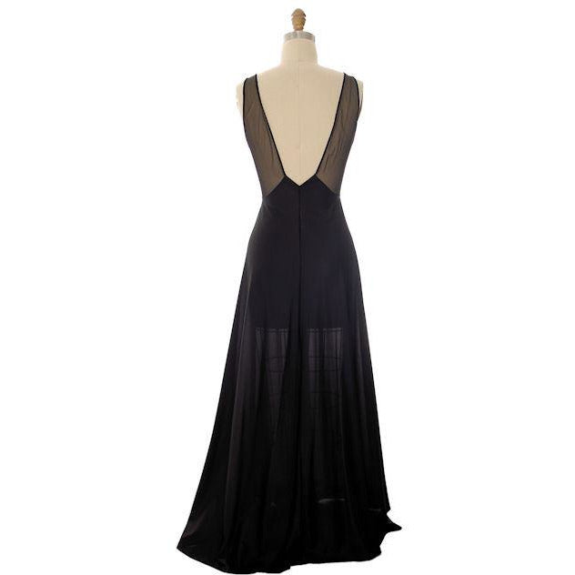 Vintage Black Nylon Full Length Negligee Blanche by Ralph Montenero 1970s L Women's Ralph Montenero