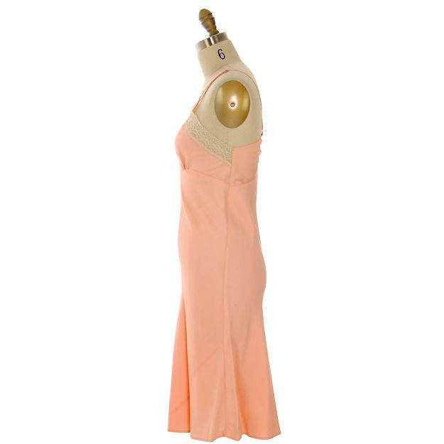 Vintage 1930s Full Slip Bias Cut Peach Rayon Lace Trim Womens Sz 36 NWOT Women's,New Arrivals The Best Vintage Clothing