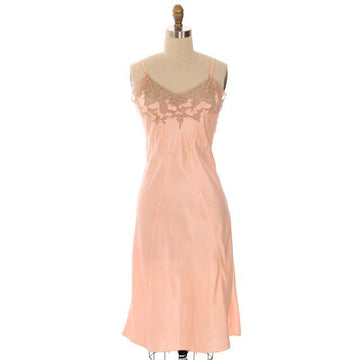 Vintage Full Slip Bias Cut Peach Rayon Satin w/ Lace Trim  Sz  38 1930s Adso - The Best Vintage Clothing
 - 1