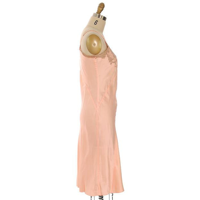 Vintage Full Slip Bias Cut Peach Rayon Satin w/ Lace Trim Sz 38 1930s Adso Women's,New Arrivals Adso