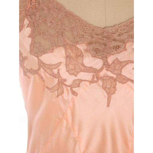 Vintage Full Slip Bias Cut Peach Rayon Satin w/ Lace Trim Sz 38 1930s Adso Women's,New Arrivals Adso