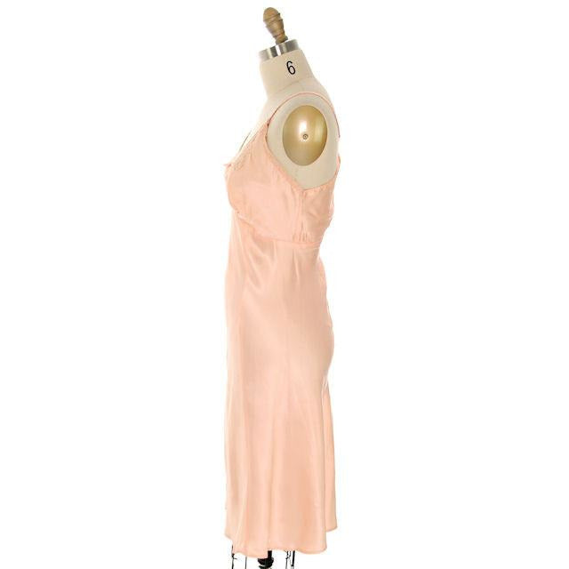 Vintage Full Slip Bias Cut Peach Rayon Satin w/ Lace & Bow Trim Sz 38 1930s Adso Women's,New Arrivals The Best Vintage Clothing