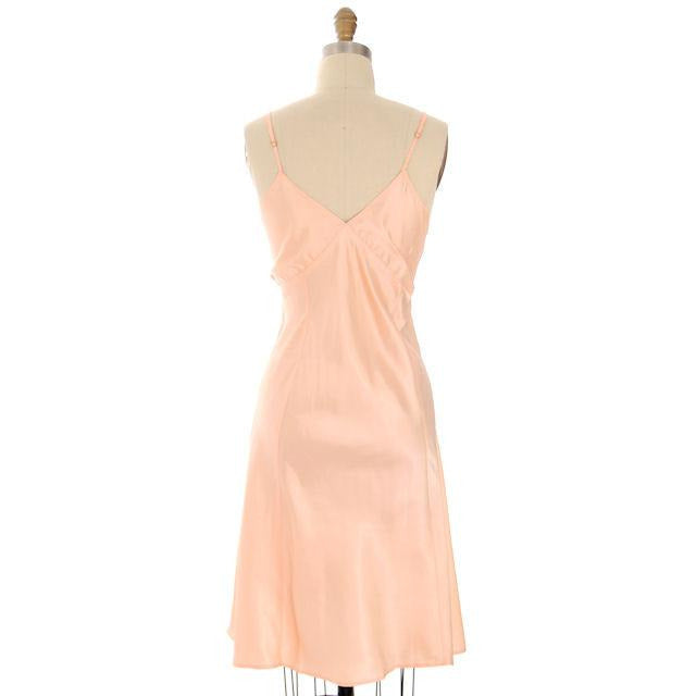 Vintage Full Slip Bias Cut Peach Rayon Satin w/ Lace & Bow Trim Sz 38 1930s Adso Women's,New Arrivals The Best Vintage Clothing
