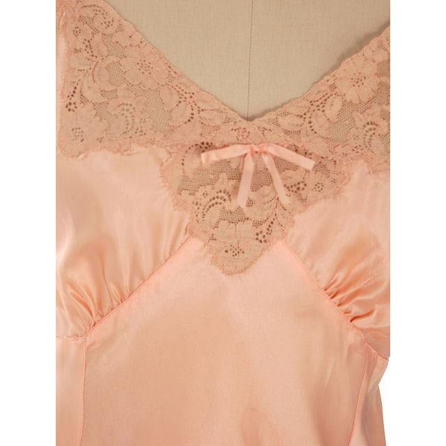 Vintage Full Slip Bias Cut Peach Rayon Satin w/ Lace & Bow Trim Sz 38 1930s Adso Women's,New Arrivals The Best Vintage Clothing