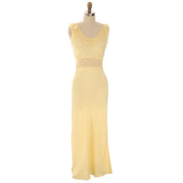 Vintage Nightgown Bias Cut Yellow Rayon w/ Lace Insets Sz 38 1930s Women's,New Arrivals The Best Vintage Clothing