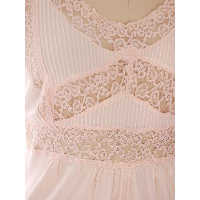 Vintage 1940s Nightgown Rayon Pale Pink W/ Lace 40" Bust Medium Large Women's The Best Vintage Clothing