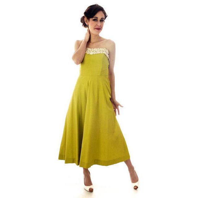 Vintage Sun Dress Chartreuse Green Cotton Full Skirt/Bolero Jacket 1940s 34-28-Free Women's,New Arrivals vendor-unknown