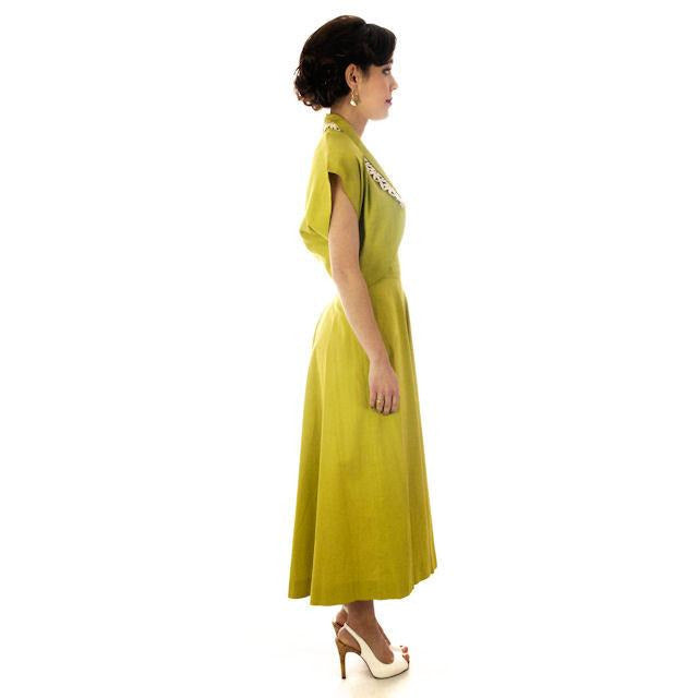 Vintage Sun Dress Chartreuse Green Cotton Full Skirt/Bolero Jacket 1940s 34-28-Free Women's,New Arrivals vendor-unknown