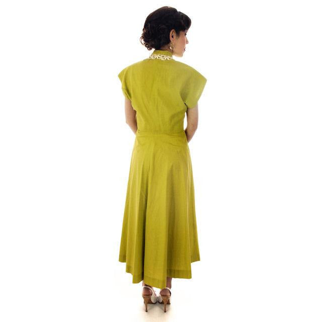 Vintage Sun Dress Chartreuse Green Cotton Full Skirt/Bolero Jacket 1940s 34-28-Free Women's,New Arrivals vendor-unknown