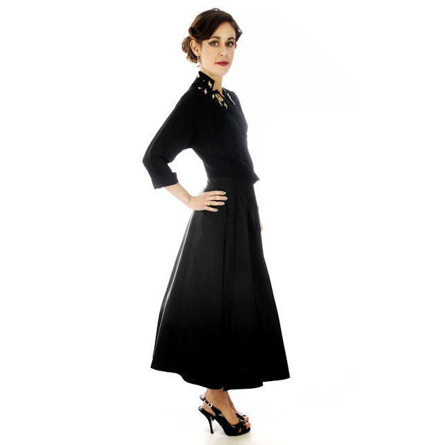 Vintage Black Taffeta Embellished Dress 1940s 34-27-46 Lucky Star Women's,New Arrivals vendor-unknown