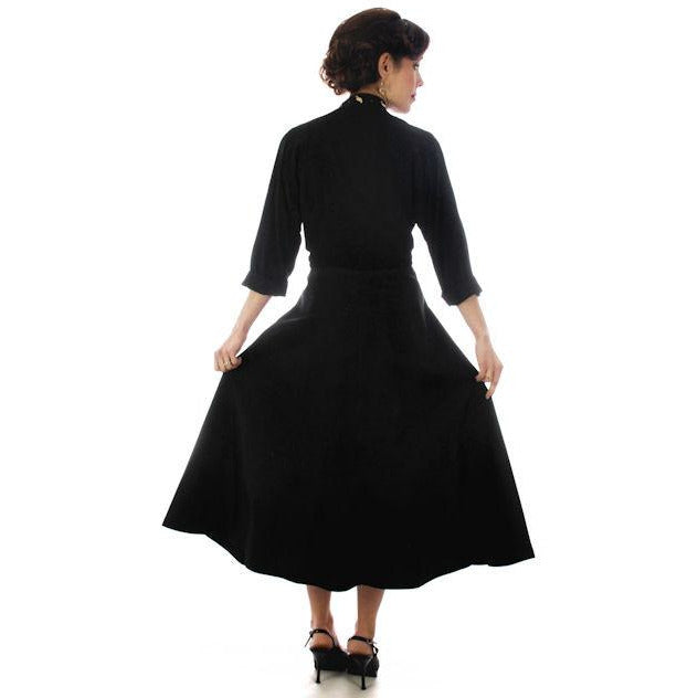 Vintage Black Taffeta Embellished Dress 1940s 34-27-46 Lucky Star Women's,New Arrivals vendor-unknown