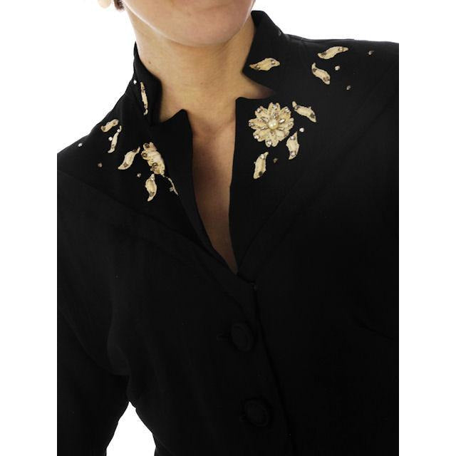 Vintage Black Taffeta Embellished Dress 1940s 34-27-46 Lucky Star Women's,New Arrivals vendor-unknown