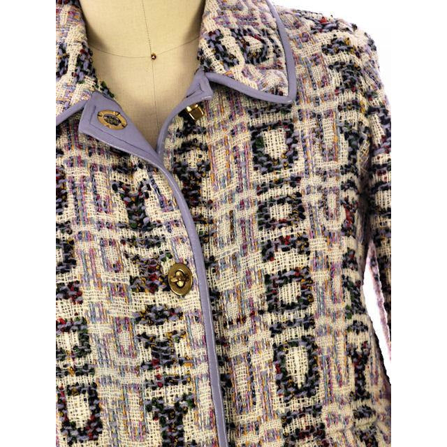 Vintage Bonnie Cashin Suit Wool Boucle Pastels Leather Trimmed 1960s 42-30-40 Women's Bonnie Cashin