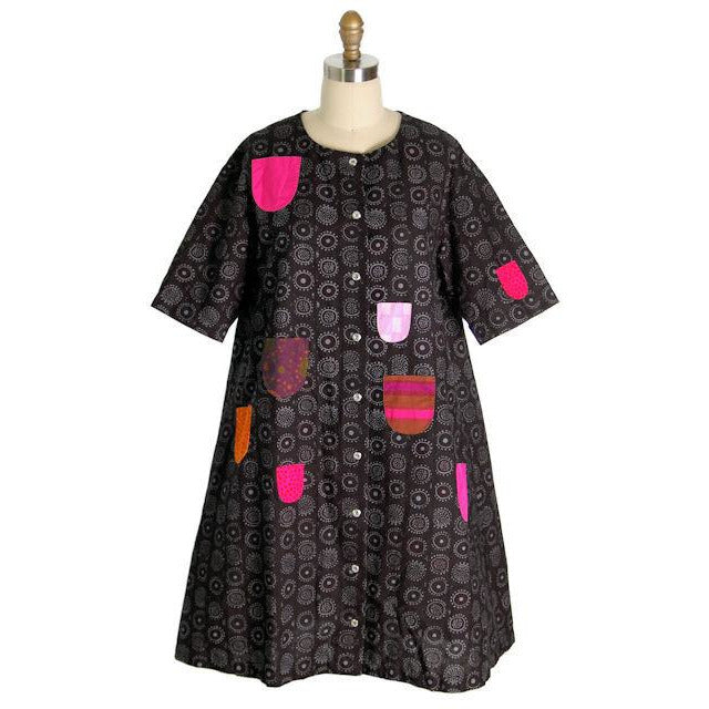 Vintage Marimekko Print Dress Aline Black/W Colorful Pockets Sz 38 - The Best Vintage Clothing
 - 1