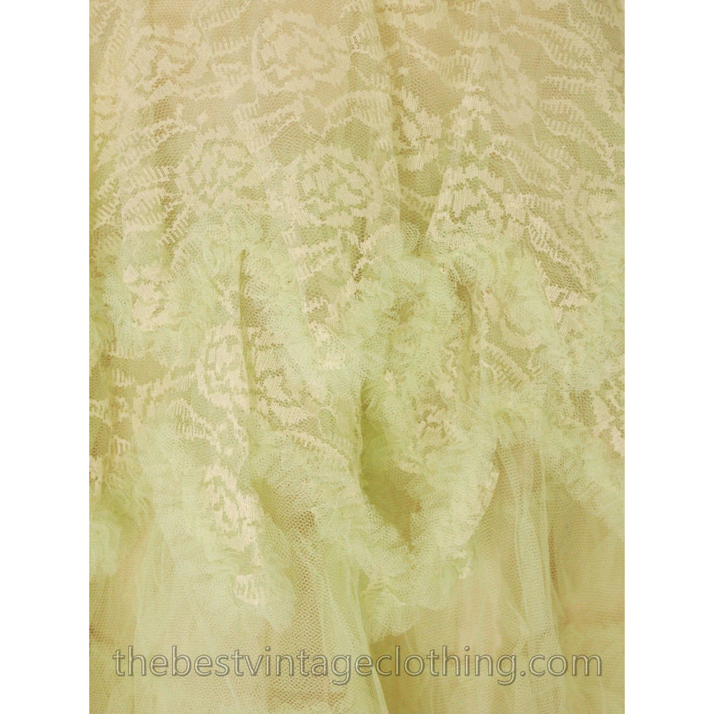 Vtg 1950s Strapless Pale Green Tulle w Wristlets Prom Party Evening Gown Dress S 32-25-Free dress The Best Vintage Clothing