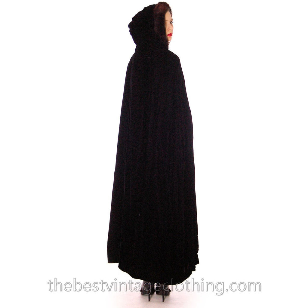 1950s Velvet Cape Womens Vintage Hooded Evening Fur Trimmed Rhinestone Buttons S-M The Best Vintage Clothing