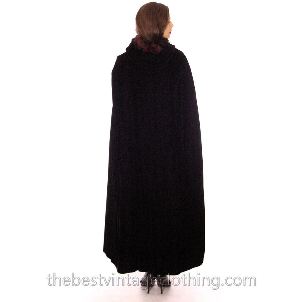 1950s Velvet Cape Womens Vintage Hooded Evening Fur Trimmed Rhinestone Buttons S-M The Best Vintage Clothing