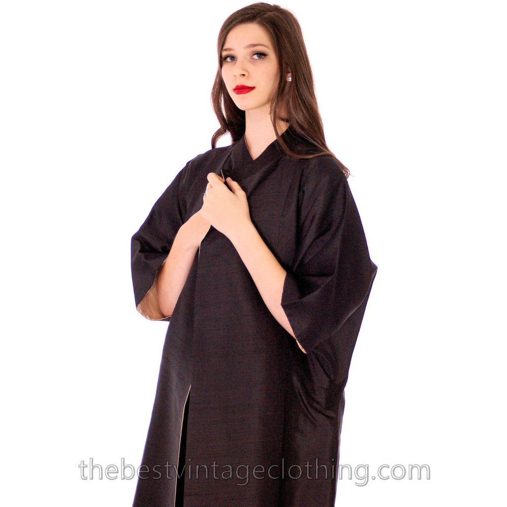 Stunning Vintage 1950s Silk Shantung Cocoon Coat Reversible Black / Cream One Size up to S to L coats The Best Vintage Clothing