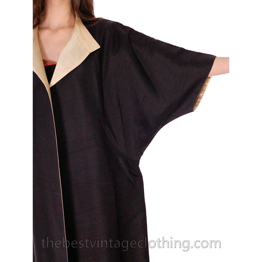 Stunning Vintage 1950s Silk Shantung Cocoon Coat Reversible Black / Cream One Size up to S to L coats The Best Vintage Clothing