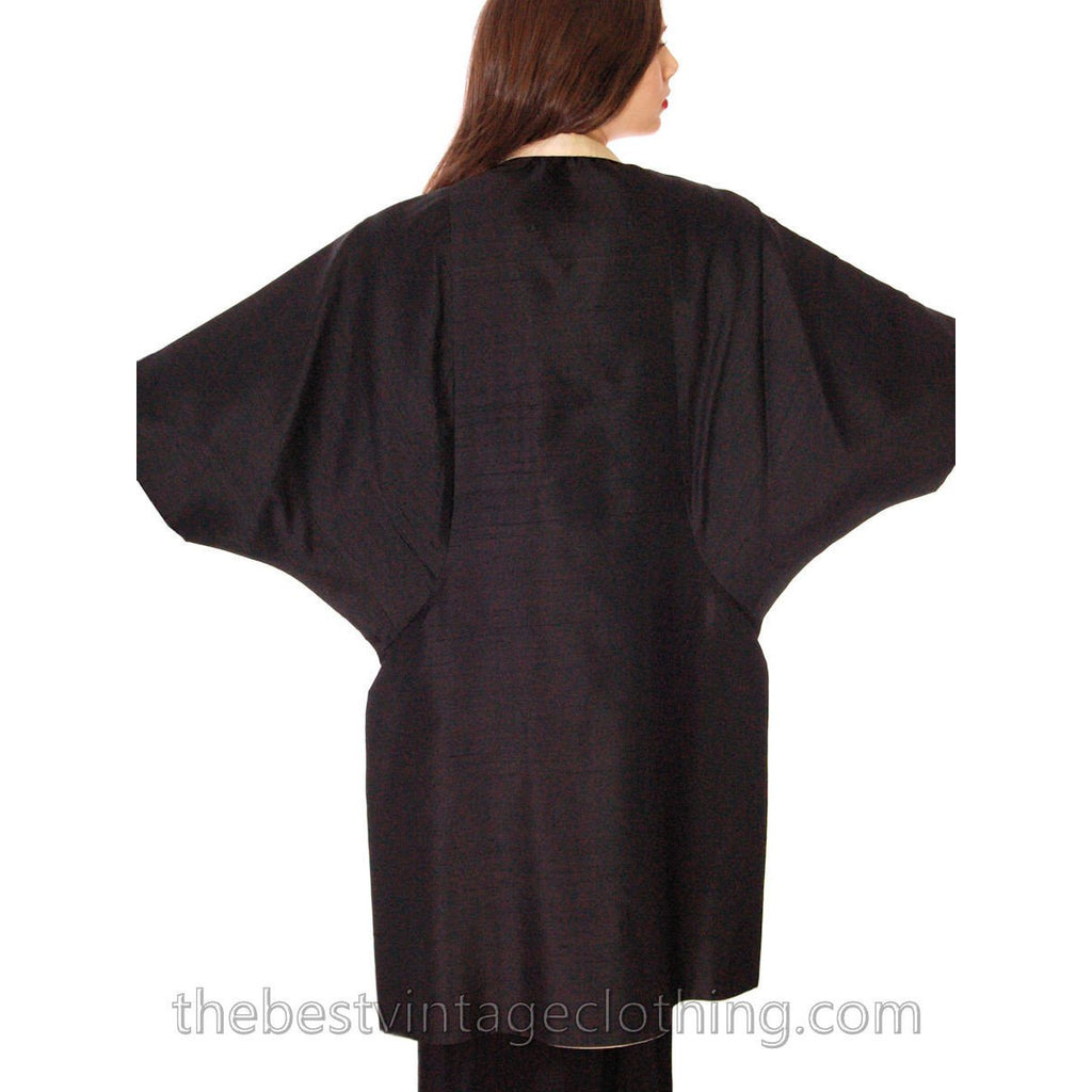 Stunning Vintage 1950s Silk Shantung Cocoon Coat Reversible Black / Cream One Size up to S to L coats The Best Vintage Clothing