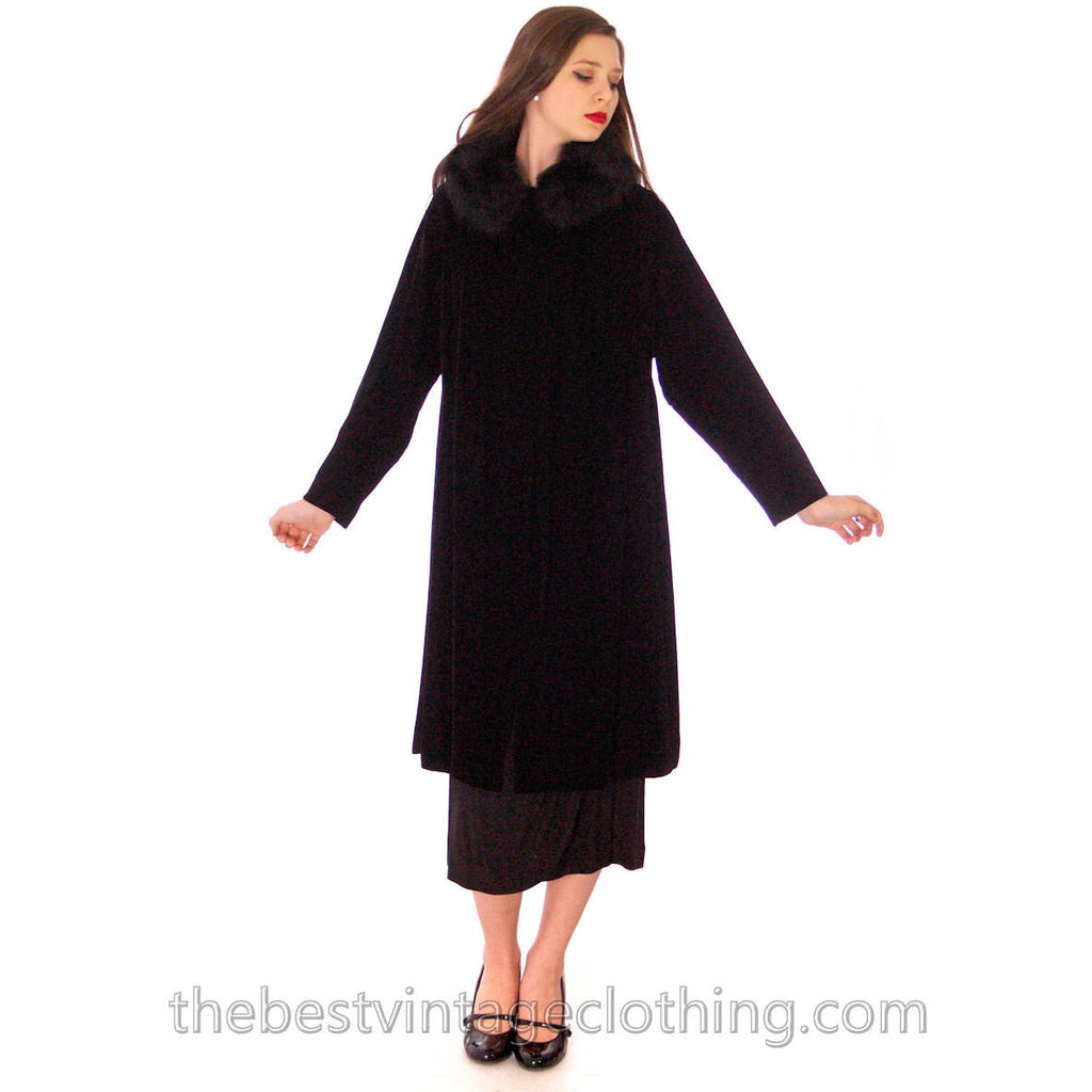 Vintage 1950s Womens Black Velvet Evening Coat Fur Trim Classic Style Fits S M L The Best Vintage Clothing
