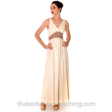 Vintage Palazzo Pants/Dress Nude Rhinestone Waistband Super 1960s Size Finish dress The Best Vintage Clothing