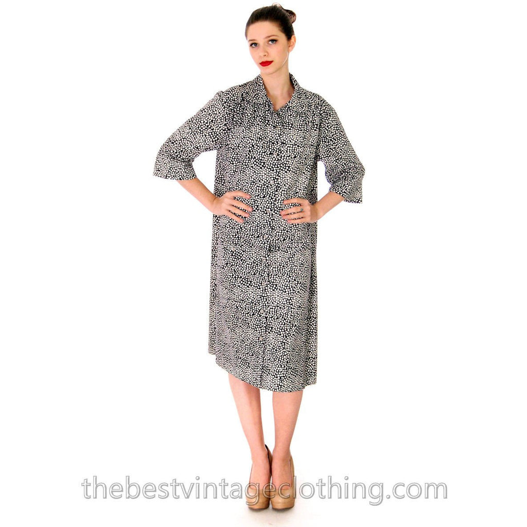 Vintage Marimekko Cotton Shirt Dress Black & White Polka Dots 5 Pockets Sz 10 marimekko The Best Vintage Clothing