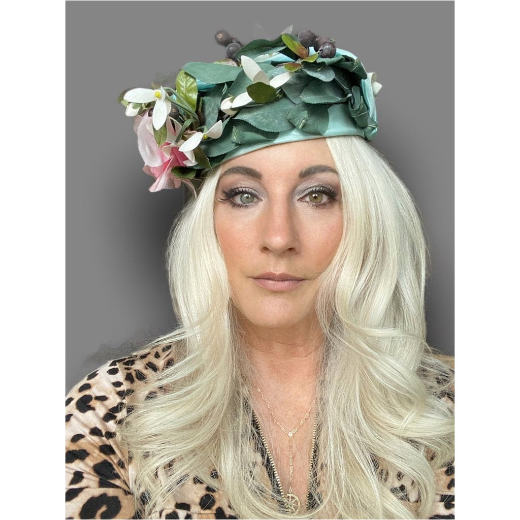 Vintage Don Anderson Womens Hat Garden Party 1940s Pillbox Blue Pink Flowers Blueberries The Best Vintage Clothing