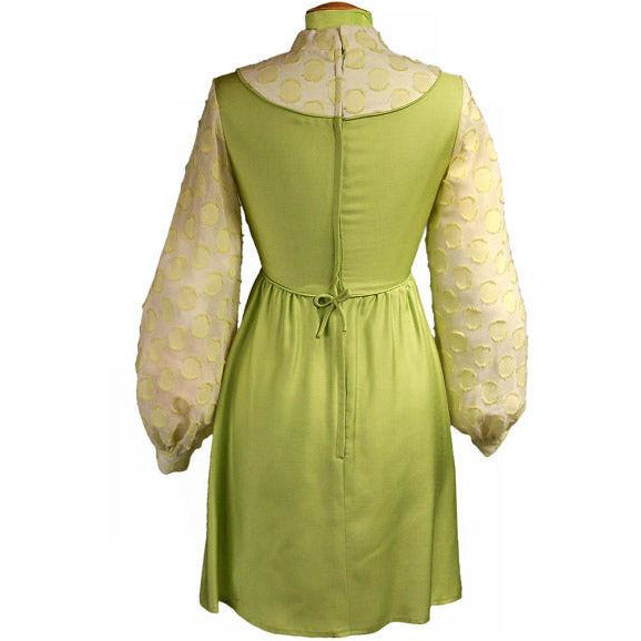 Vintage Dress Lime Green Flocked Balloon Sleeves 1968 Cart2cart vendor-unknown