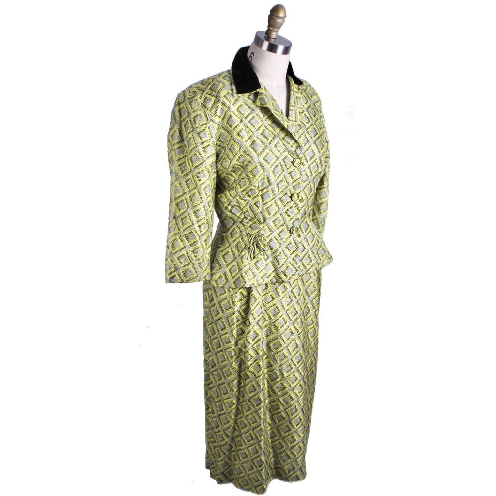 Vintage 1950s Silk Dress Wiggle MCM Roseweb Chartreuse/Black Dress & Jacket Size M NWOT suit The Best Vintage Clothing