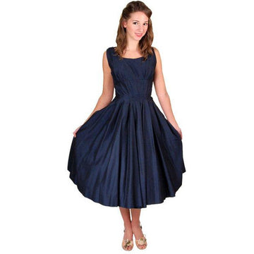 Vintage Navy Day Dress Flattering Lines 1950s Full Skirt  34-24-Free - The Best Vintage Clothing
 - 1