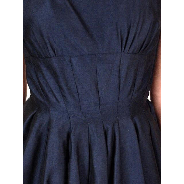 Vintage MCM Navy Day Dress Flattering Lines 1950s Full Skirt 34-24-Free Cart2cart The Best Vintage Clothing