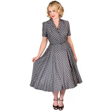 Vintage Gray Cotton Polka Dot Suit w/  Full Skirt 1950S 38-24-Free - The Best Vintage Clothing
 - 1