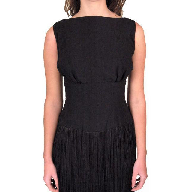 Vintage Cocktail Black Wiggle Dress Long Hip Fringe 1950S 34-24-34 Cart2cart The Best Vintage Clothing