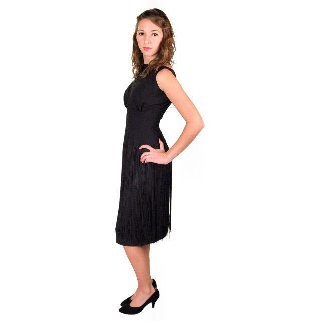 Vintage Cocktail Black Wiggle Dress Long Hip Fringe 1950S 34-24-34 Cart2cart The Best Vintage Clothing