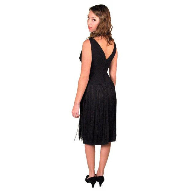 Vintage Cocktail Black Wiggle Dress Long Hip Fringe 1950S 34-24-34 Cart2cart The Best Vintage Clothing