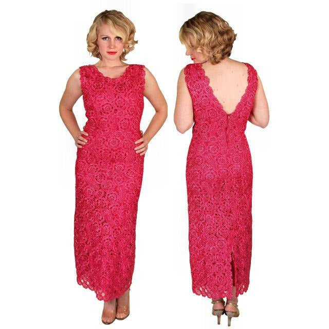 Vintage Dress Hot Pink Pantova Crocheted Rayon Straw Evening Gown 1960S 38-28-38 - The Best Vintage Clothing
 - 1