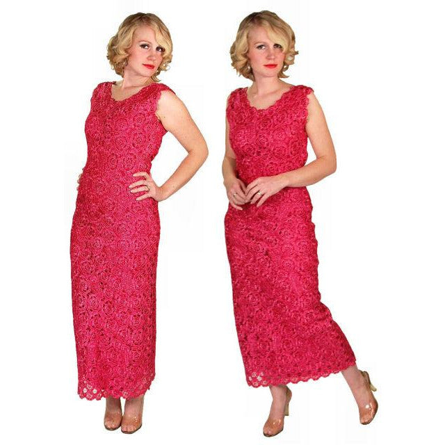 Vintage Dress Hot Pink Pantova Crocheted Rayon Straw Evening Gown 1960S 38-28-38 Cart2cart Pantova