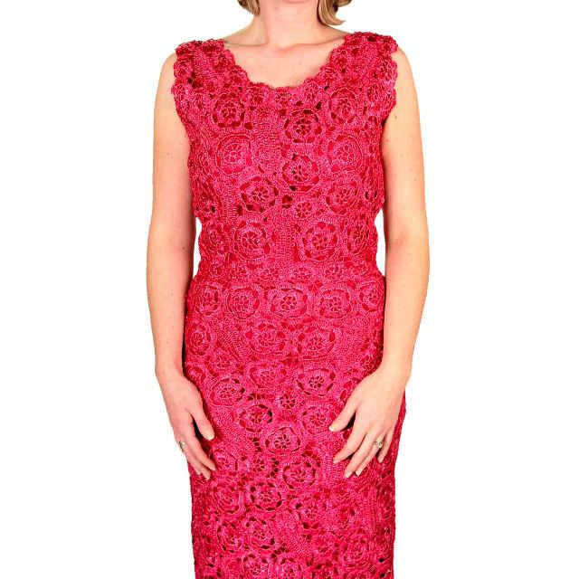 Vintage Dress Hot Pink Pantova Crocheted Rayon Straw Evening Gown 1960S 38-28-38 Cart2cart Pantova