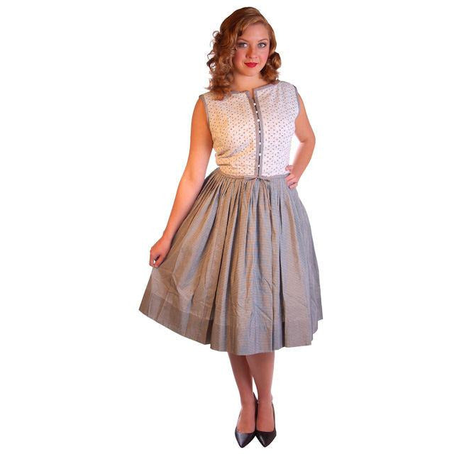 Vintage Black & White Eyelet Day Dress 1950S 38-28-Free Cart2cart The Best Vintage Clothing