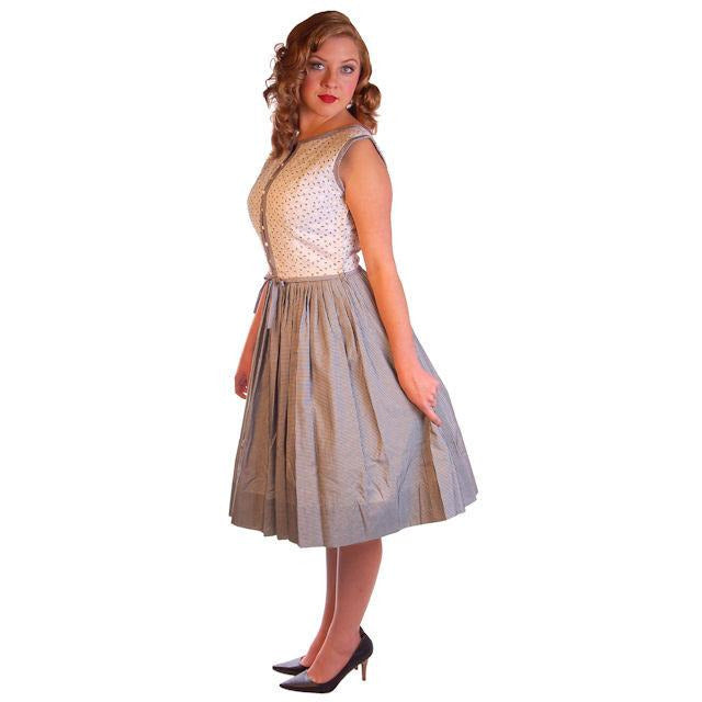 Vintage Black & White Eyelet Day Dress 1950S 38-28-Free Cart2cart The Best Vintage Clothing