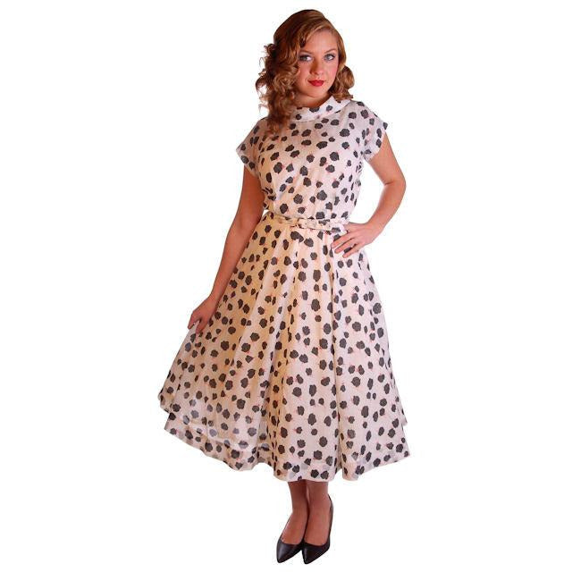 Vintage Nylon Day Dress Black Rose Print 1950S 38-28-Free Easy Care Cart2cart vendor-unknown