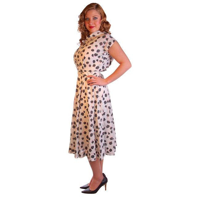 Vintage Nylon Day Dress Black Rose Print 1950S 38-28-Free Easy Care - The Best Vintage Clothing
 - 1