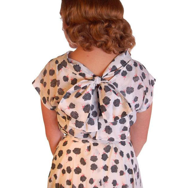 Vintage Nylon Day Dress Black Rose Print 1950S 38-28-Free Easy Care Cart2cart vendor-unknown