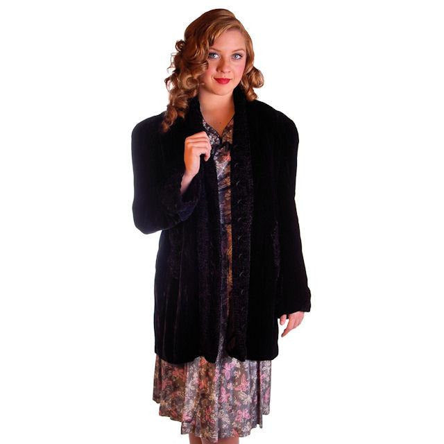 Vintage Black Silk Velvet Evening Coat Trapunto Designs 1940S 42" Bust Women's The Best Vintage Clothing
