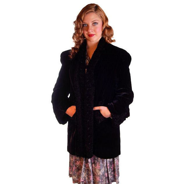 Vintage Black Silk Velvet Evening Coat Trapunto Designs 1940S 42" Bust Women's The Best Vintage Clothing