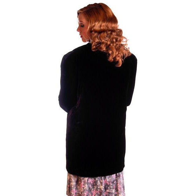 Vintage Black Silk Velvet Evening Coat Trapunto Designs 1940S 42" Bust Women's The Best Vintage Clothing