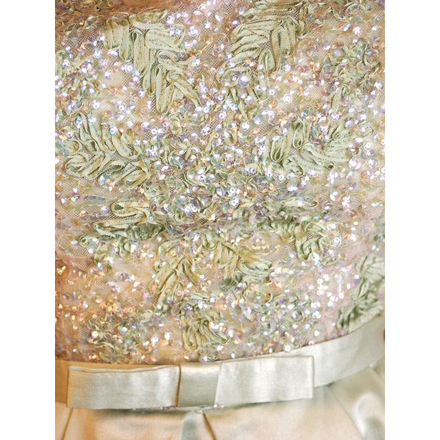 Vintage Green Silk/ Sequins Party Dress Nan Carlby 1950 38-30-Free Petal Skirt Cart2cart Nan Carlby